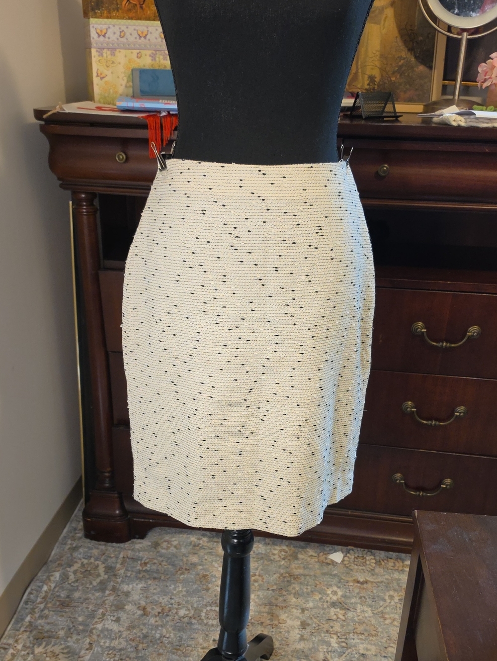 Talbots Ivory Tweed Midi Skirt with Black Fleck